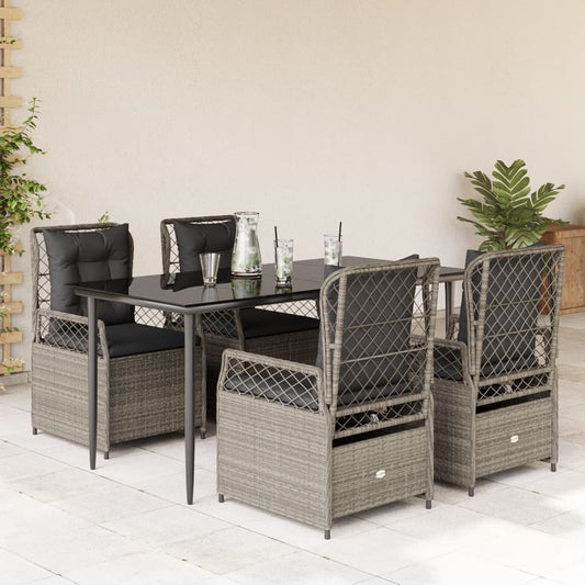 Set Pranzo da Giardino 5pz con Cuscini Grigio Chiaro Polyrattan - homemem39