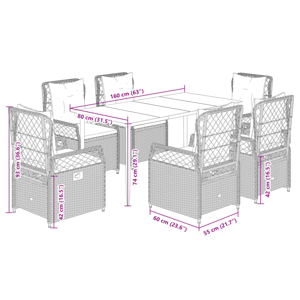 Set da Pranzo da Giardino 7 pz Cuscini Polyrattan Grigio Chiaro - homemem39