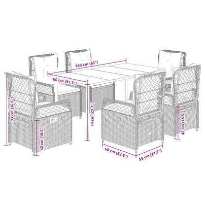 Set da Pranzo da Giardino 7 pz Cuscini Polyrattan Grigio Chiaro - homemem39
