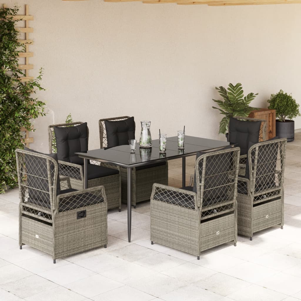 Set da Pranzo da Giardino 7 pz Cuscini Polyrattan Grigio Chiaro - homemem39