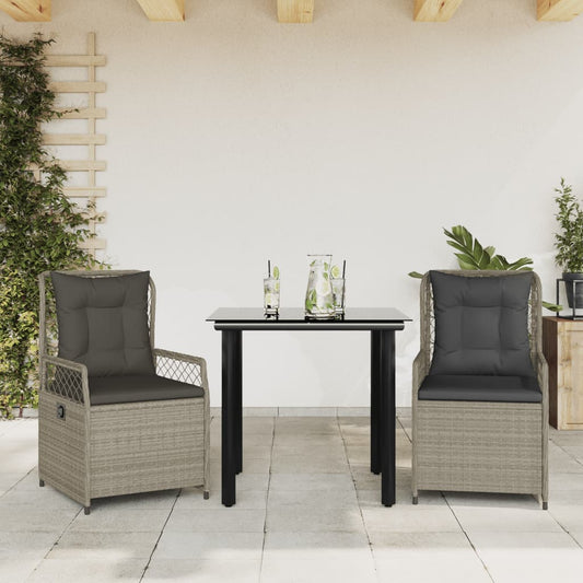 Set Pranzo da Giardino 3pz con Cuscini Grigio Chiaro Polyrattan - homemem39