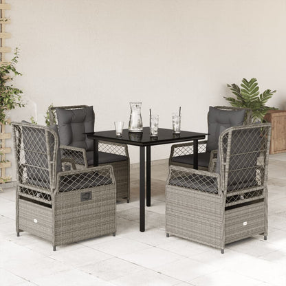 Set Pranzo da Giardino 5pz con Cuscini Grigio Chiaro Polyrattan - homemem39