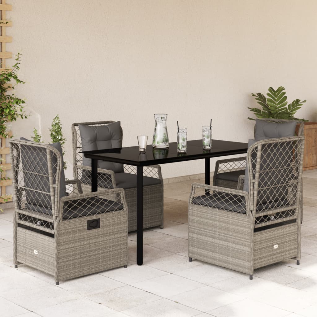 Set Pranzo da Giardino 5pz con Cuscini Grigio Chiaro Polyrattan - homemem39