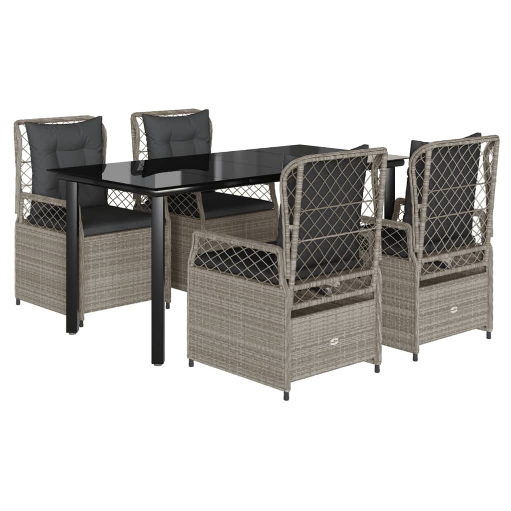 Set Pranzo da Giardino 5pz con Cuscini Grigio Chiaro Polyrattan - homemem39