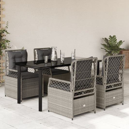 Set Pranzo da Giardino 5pz con Cuscini Grigio Chiaro Polyrattan - homemem39