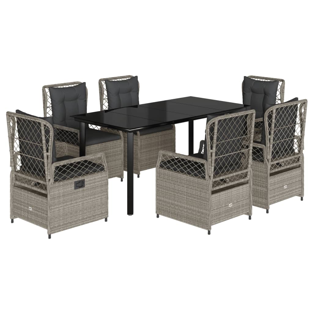 Set da Pranzo da Giardino 7 pz Cuscini Polyrattan Grigio Chiaro - homemem39