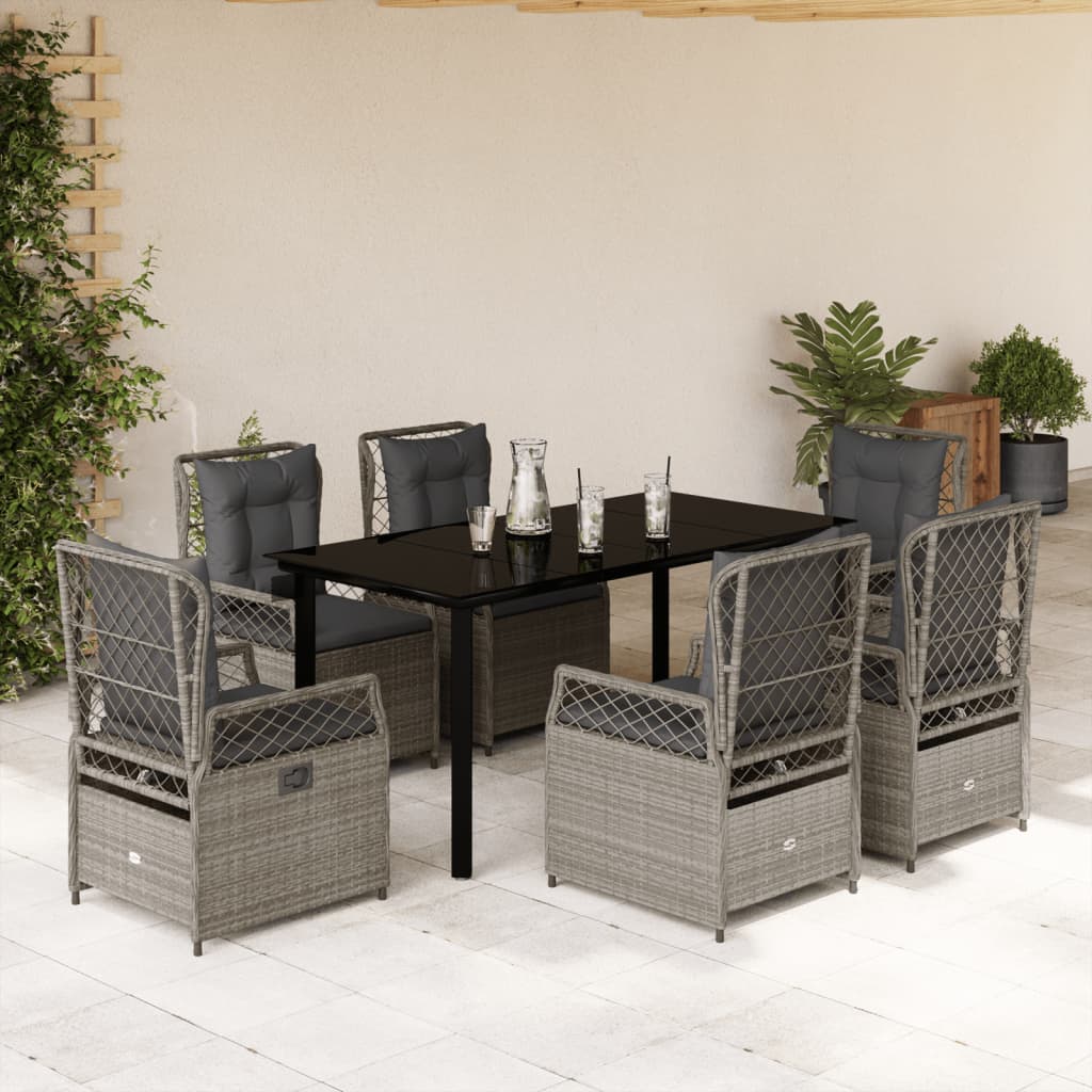 Set da Pranzo da Giardino 7 pz Cuscini Polyrattan Grigio Chiaro - homemem39