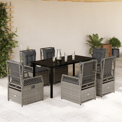 Set da Pranzo da Giardino 7 pz Cuscini Polyrattan Grigio Chiaro - homemem39