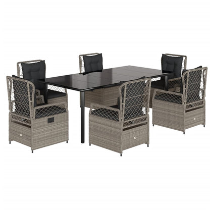 Set da Pranzo da Giardino 7 pz Cuscini Polyrattan Grigio Chiaro - homemem39