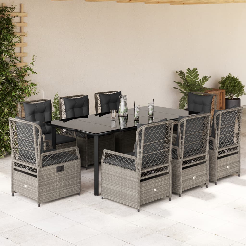 Set Pranzo da Giardino 9pz con Cuscini Grigio Chiaro Polyrattan - homemem39