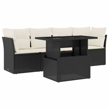 Set Divani da Giardino 5 pz con Cuscini in Polyrattan Nero - homemem39