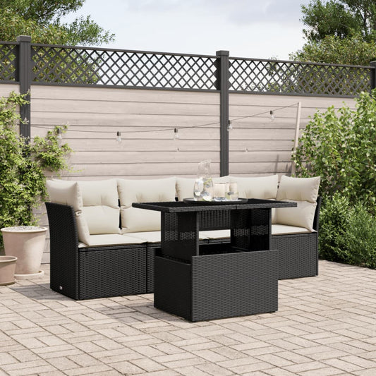 Set Divani da Giardino 5 pz con Cuscini in Polyrattan Nero - homemem39