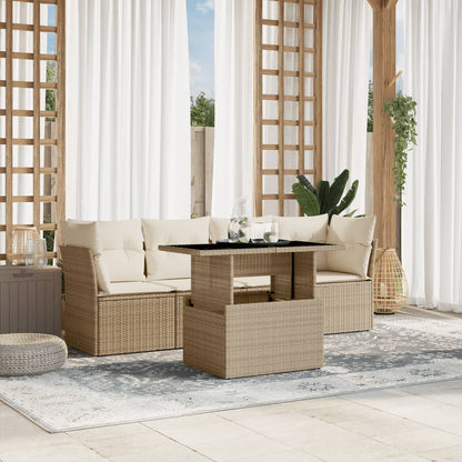 Set Divano da Giardino 5 pz con Cuscini Beige in Polyrattan - homemem39