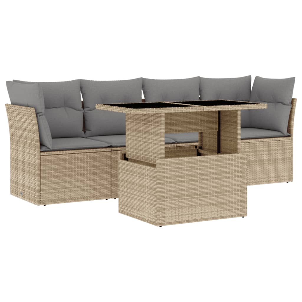 Set Divano da Giardino 5 pz con Cuscini Beige in Polyrattan