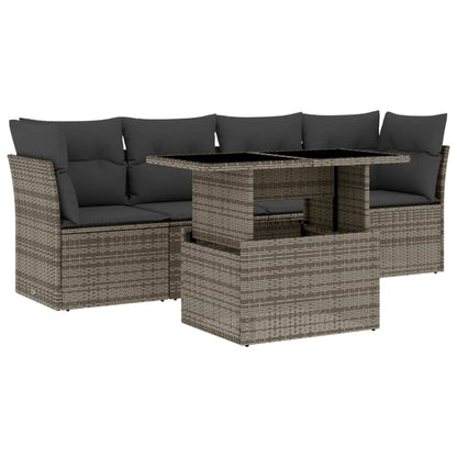 Set Divano da Giardino 5 pz con Cuscini Grigio in Polyrattan - homemem39