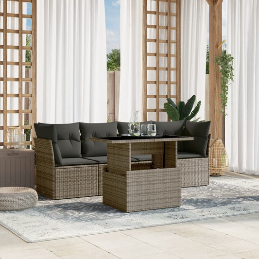 Set Divano da Giardino 5 pz con Cuscini Grigio in Polyrattan - homemem39