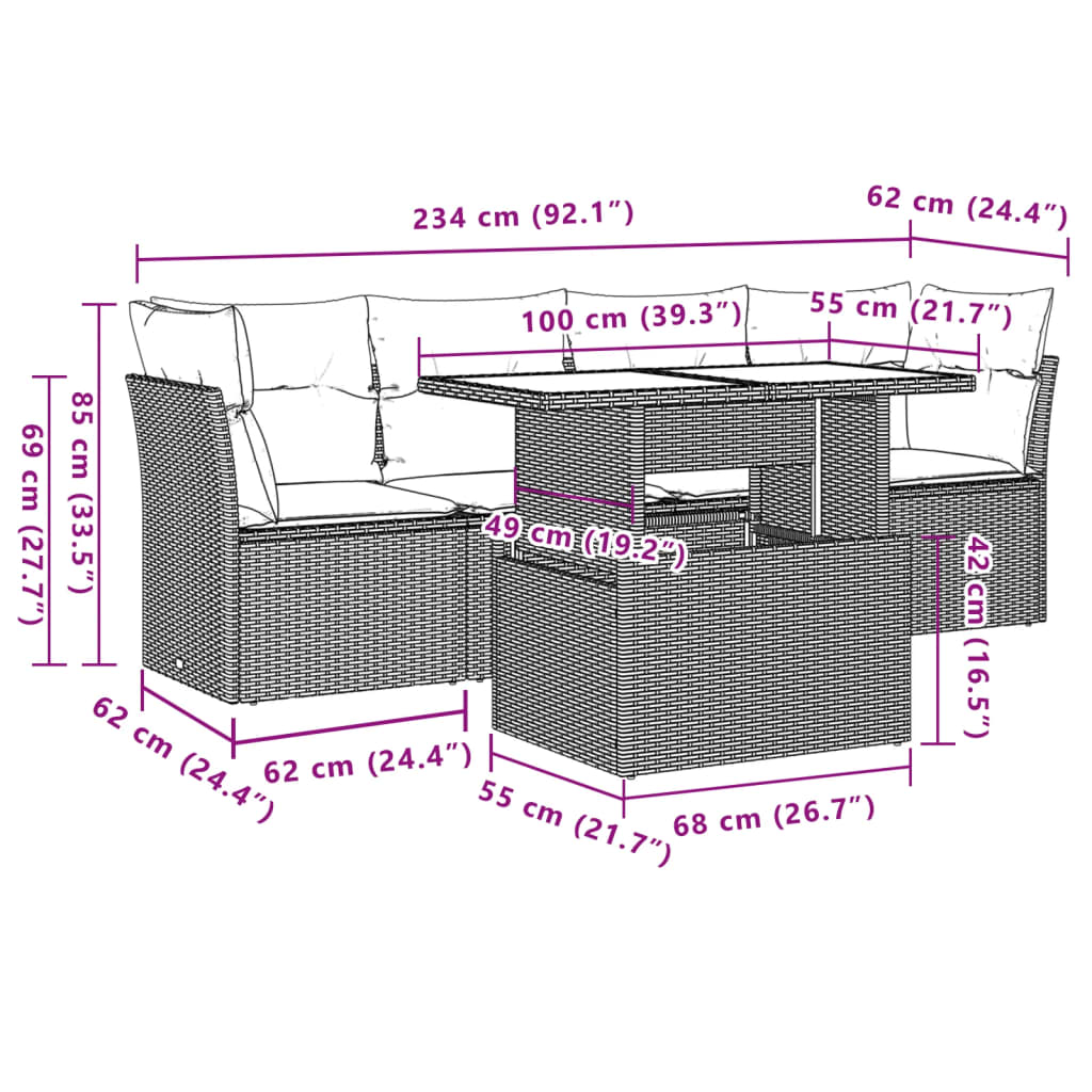 Set Divani da Giardino 5 pz con Cuscini Grigio in Polyrattan | homemem39