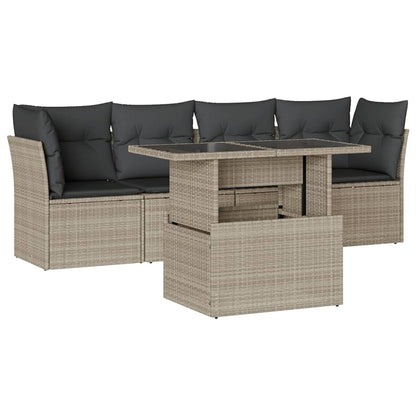 Set Divano da Giardino 5pz con Cuscini Grigio Chiaro Polyrattan - homemem39