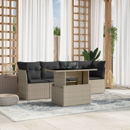 Set Divano da Giardino 5pz con Cuscini Grigio Chiaro Polyrattan - homemem39
