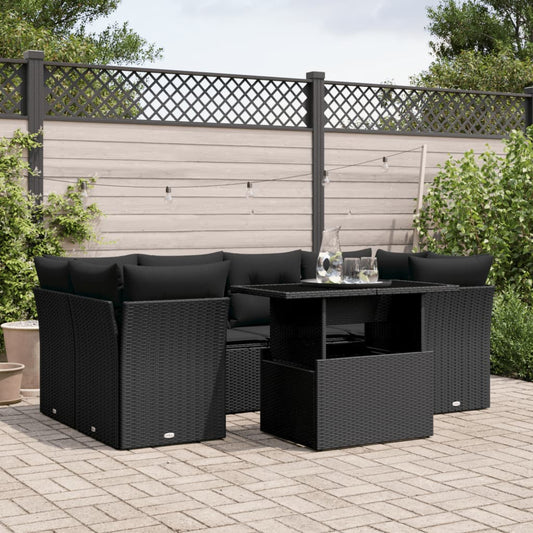 Set Divani da Giardino con Cuscini 7pz Nero Polyrattan - homemem39