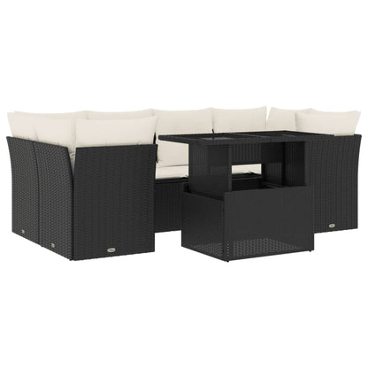 Set Divani da Giardino con Cuscini 7pz Nero Polyrattan