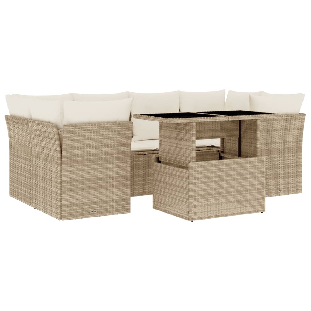 Set Divani da Giardino 7 pz con Cuscini Beige in Polyrattan