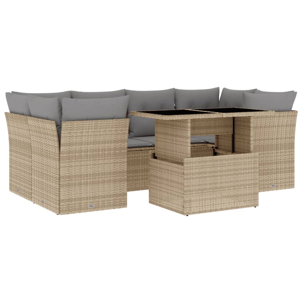 Set Divani da Giardino 7 pz con Cuscini Beige in Polyrattan