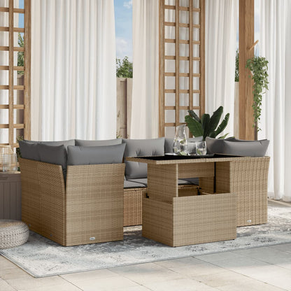 Set Divani da Giardino 7 pz con Cuscini Beige in Polyrattan - homemem39