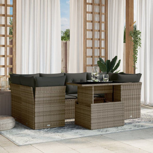 Set Divani da Giardino 7 pz con Cuscini Grigio in Polyrattan - homemem39