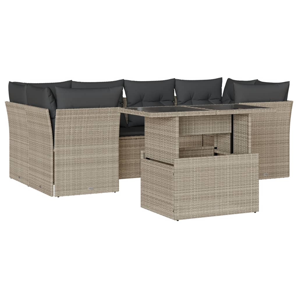 Set Divani da Giardino 7pz con Cuscini Grigio Chiaro Polyrattan | homemem39