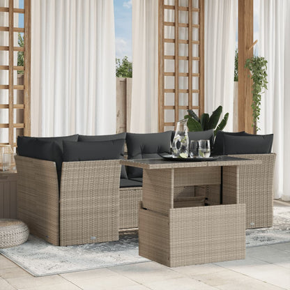 Set Divani da Giardino 7pz con Cuscini Grigio Chiaro Polyrattan