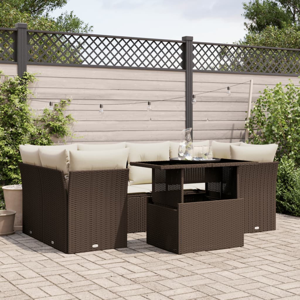 Set Divani da Giardino 7 pz con Cuscini Marrone in Polyrattan - homemem39