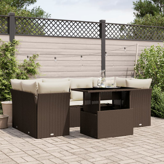 Set Divani da Giardino 7 pz con Cuscini Marrone in Polyrattan - homemem39