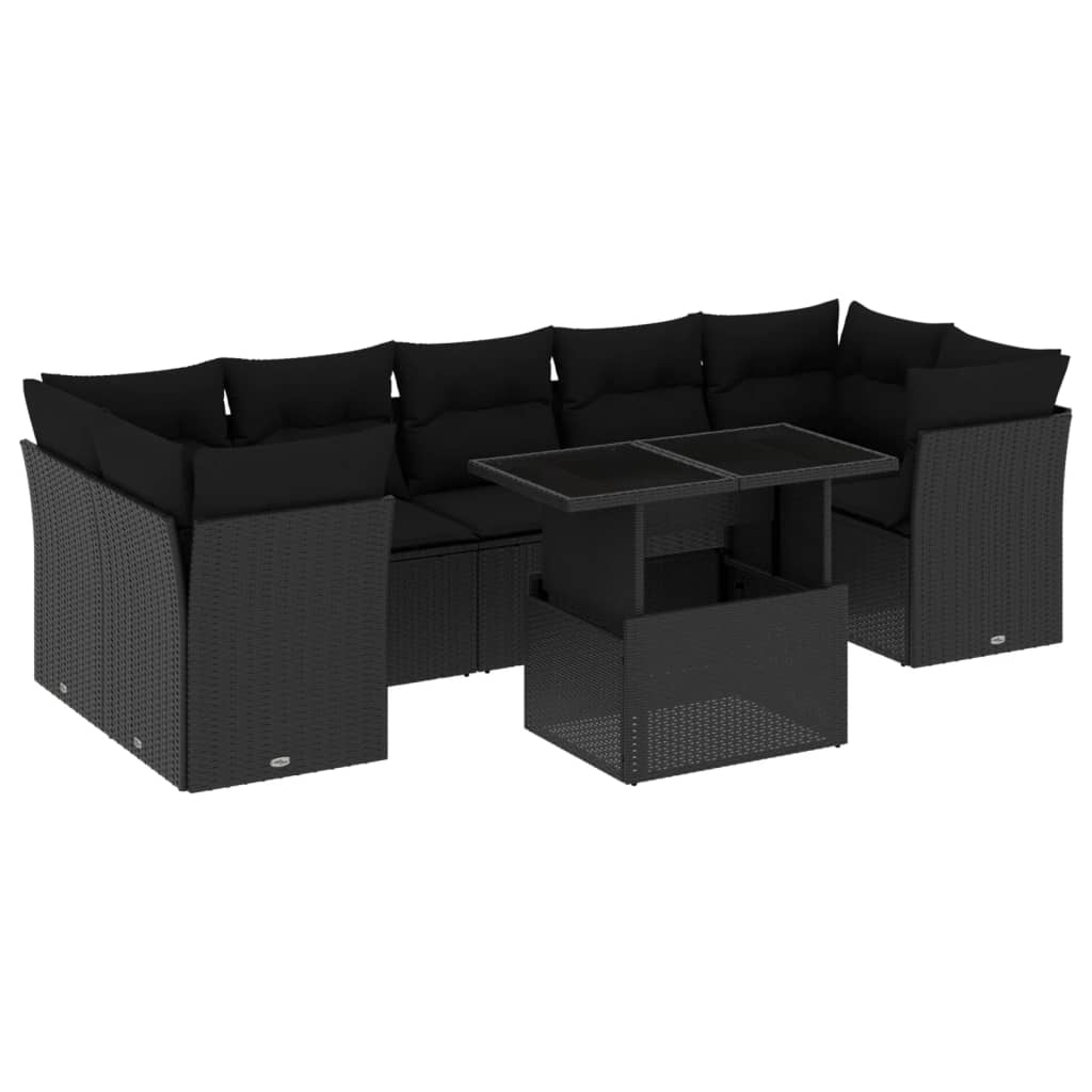 Set Divani da Giardino con Cuscini 8 pz Nero in Polyrattan | homemem39