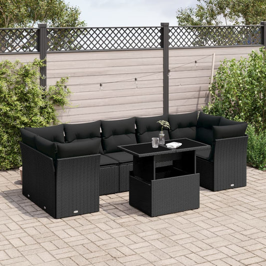 Set Divani da Giardino con Cuscini 8 pz Nero in Polyrattan - homemem39