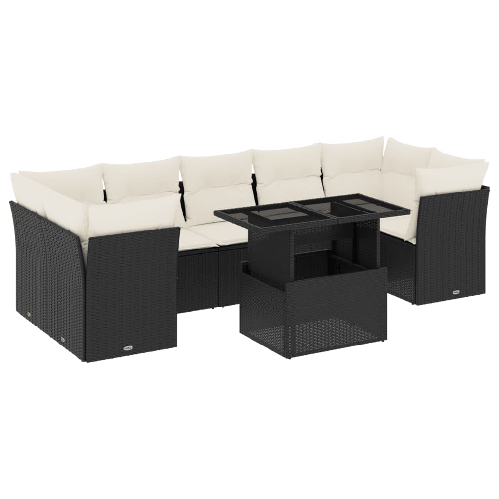 Set Divani da Giardino con Cuscini 8 pz Nero in Polyrattan | homemem39