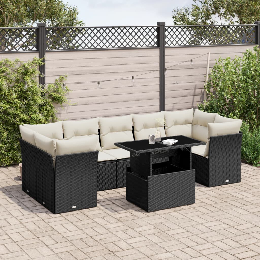 Set Divani da Giardino con Cuscini 8 pz Nero in Polyrattan | homemem39