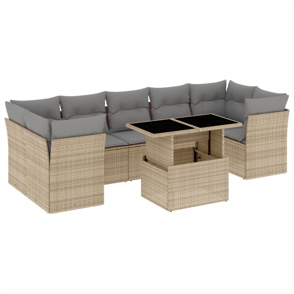 Set Divano da Giardino 8 pz con Cuscini Beige in Polyrattan - homemem39