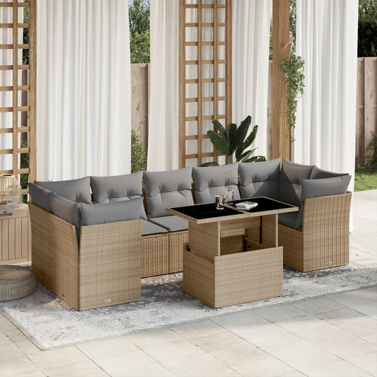 Set Divano da Giardino 8 pz con Cuscini Beige in Polyrattan - homemem39