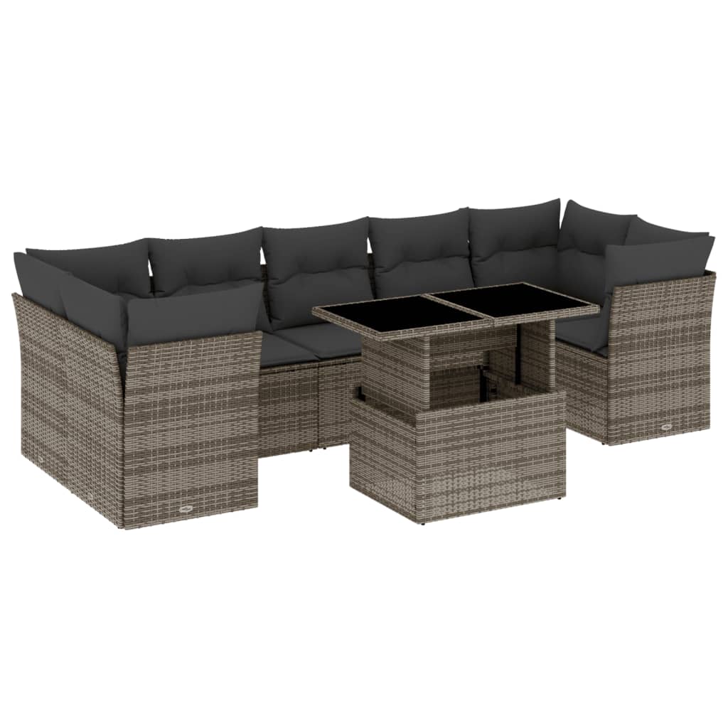 Set Divano da Giardino 8 pz con Cuscini Grigio in Polyrattan - homemem39