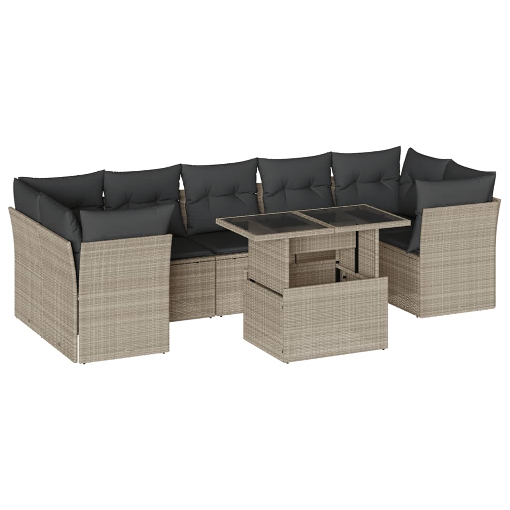 Set Divano da Giardino 8pz con Cuscini Grigio Chiaro Polyrattan - homemem39