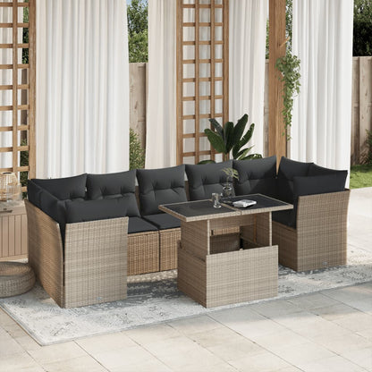 Set Divano da Giardino 8pz con Cuscini Grigio Chiaro Polyrattan - homemem39