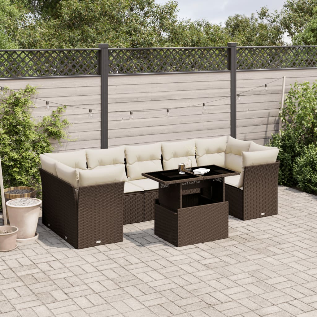 Set Divani da Giardino 8 pz con Cuscini Marrone in Polyrattan - homemem39