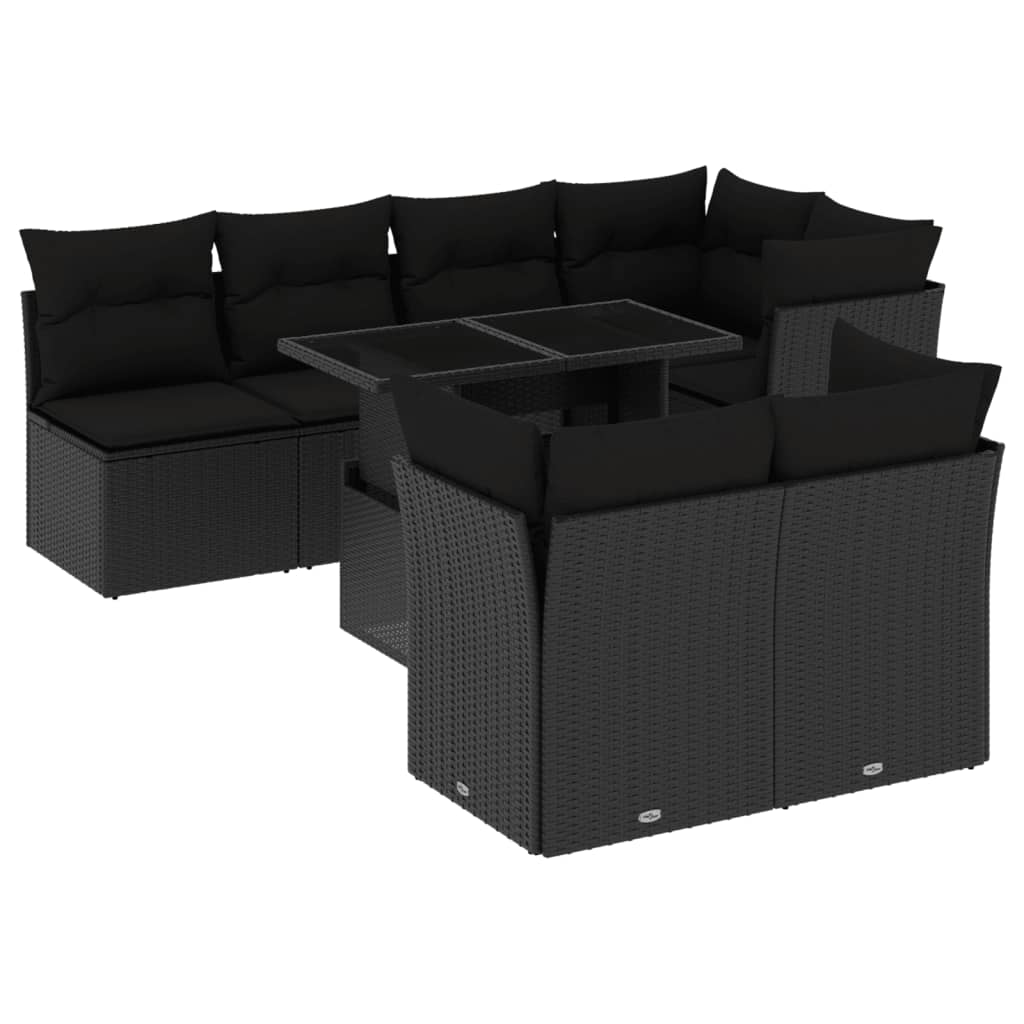 Set Divani da Giardino con Cuscini 8 pz Nero in Polyrattan