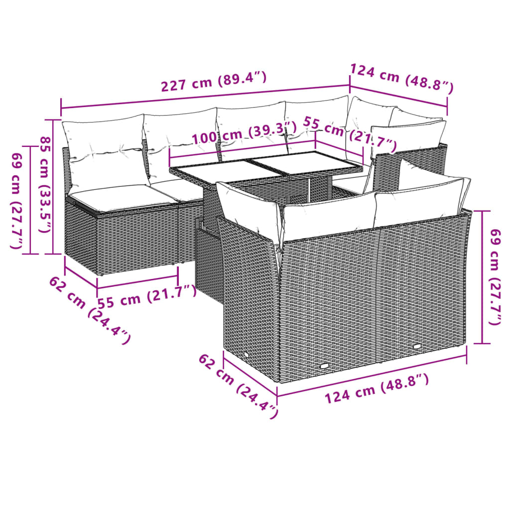 Set Divani da Giardino con Cuscini 8 pz Nero in Polyrattan | homemem39