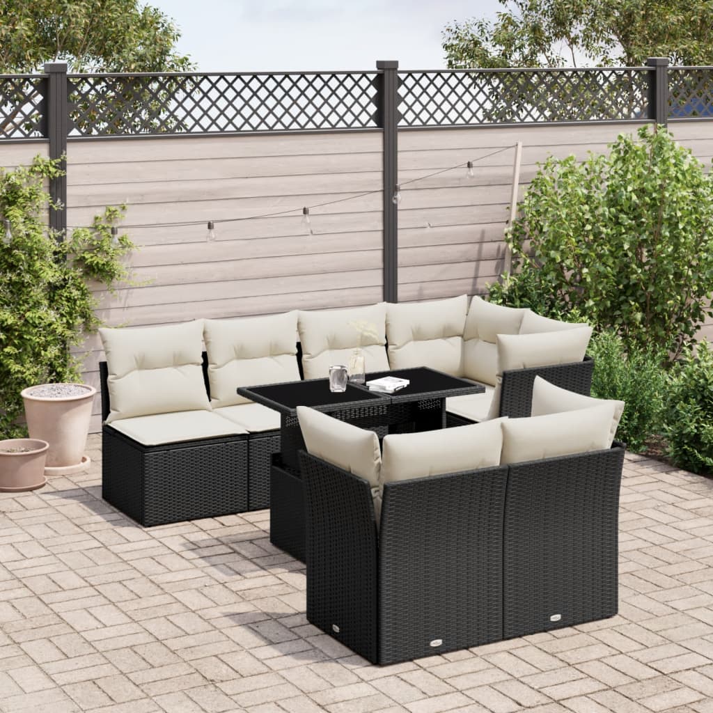 Set Divani da Giardino con Cuscini 8 pz Nero in Polyrattan | homemem39