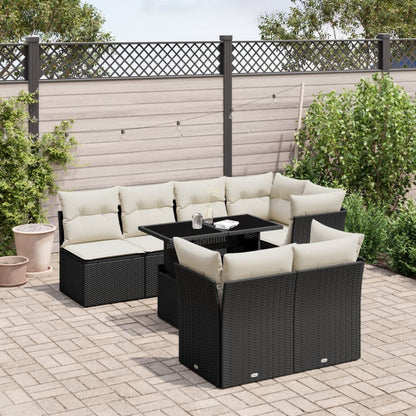 Set Divani da Giardino con Cuscini 8 pz Nero in Polyrattan - homemem39