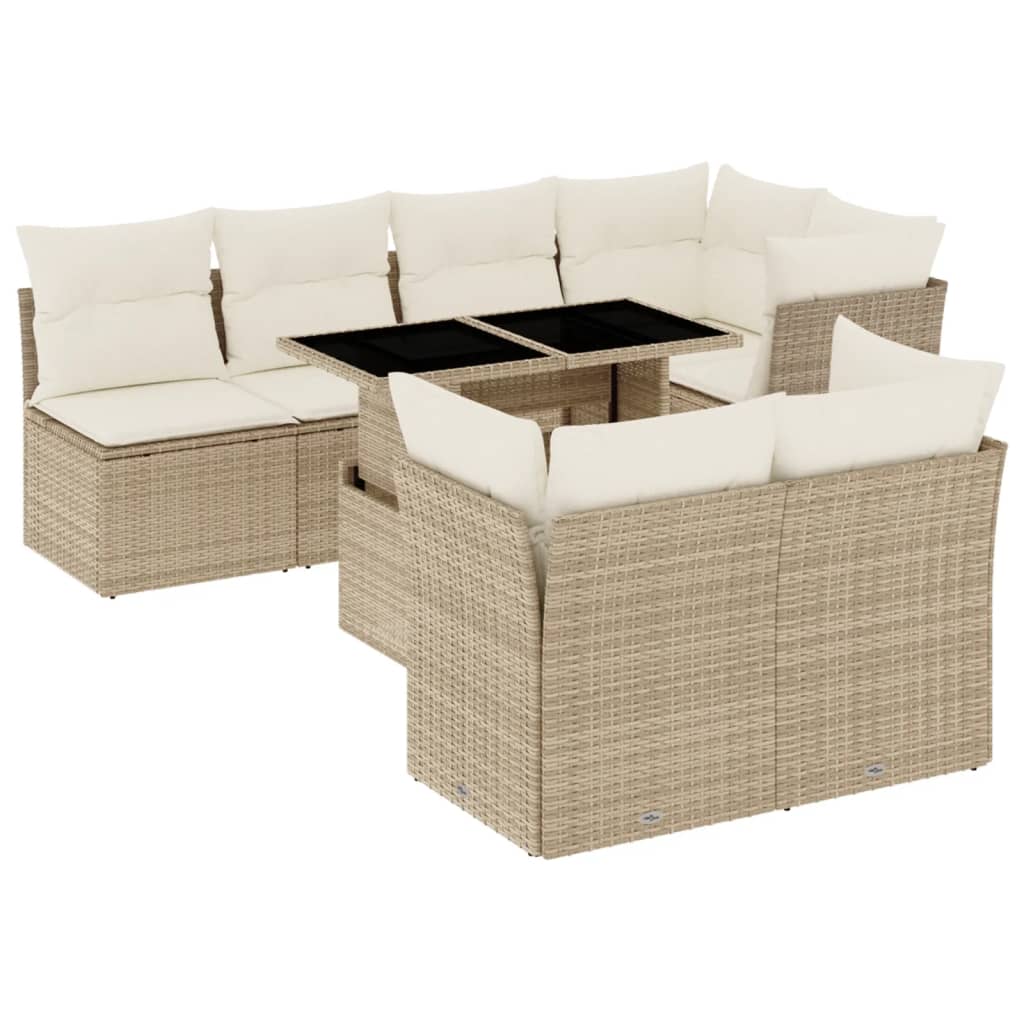 Set Divano da Giardino 8 pz con Cuscini Beige in Polyrattan | homemem39