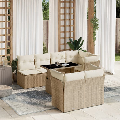 Set Divano da Giardino 8 pz con Cuscini Beige in Polyrattan - homemem39