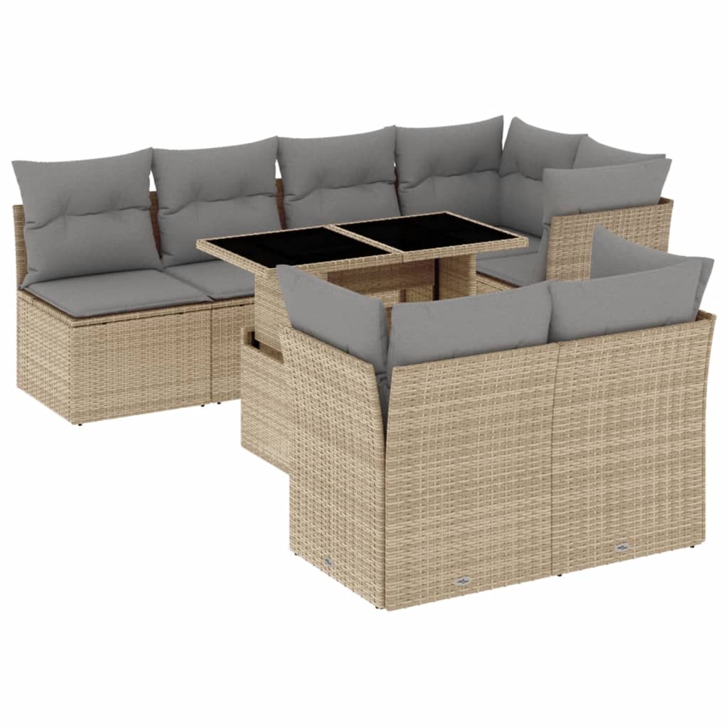 Set Divano da Giardino 8 pz con Cuscini Beige in Polyrattan - homemem39